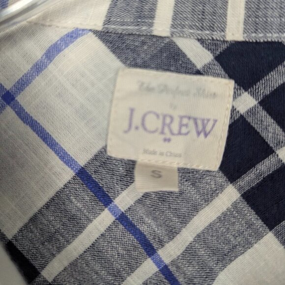 J. Crew Navy Checked Long Sleeve Cotton Henley SZ - S *See Description* - Picture 3 of 4